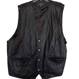 G-III Mens Size 2XL Genuine Leather Vest Biker Motor Snap Button Lined Black